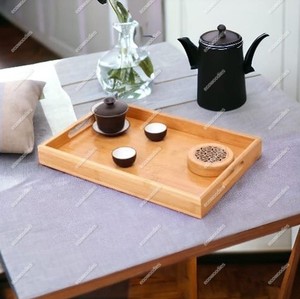 ถาดใส่แล็คเกอร์อเนกประสงค์ถาดไม้ไผ่พร้อมที่จับเหมาะอย่างยิ่งสำหรับการเสิร์ฟอาหารและเครื่องดื่ม - Product Image 5