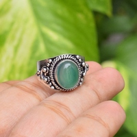 Anillo Hecho a Mano de Plata de Ley 925 con Ónix Verde Natural, Elegante Anillo de Piedras Preciosas de Diseño Bohemio para Ella