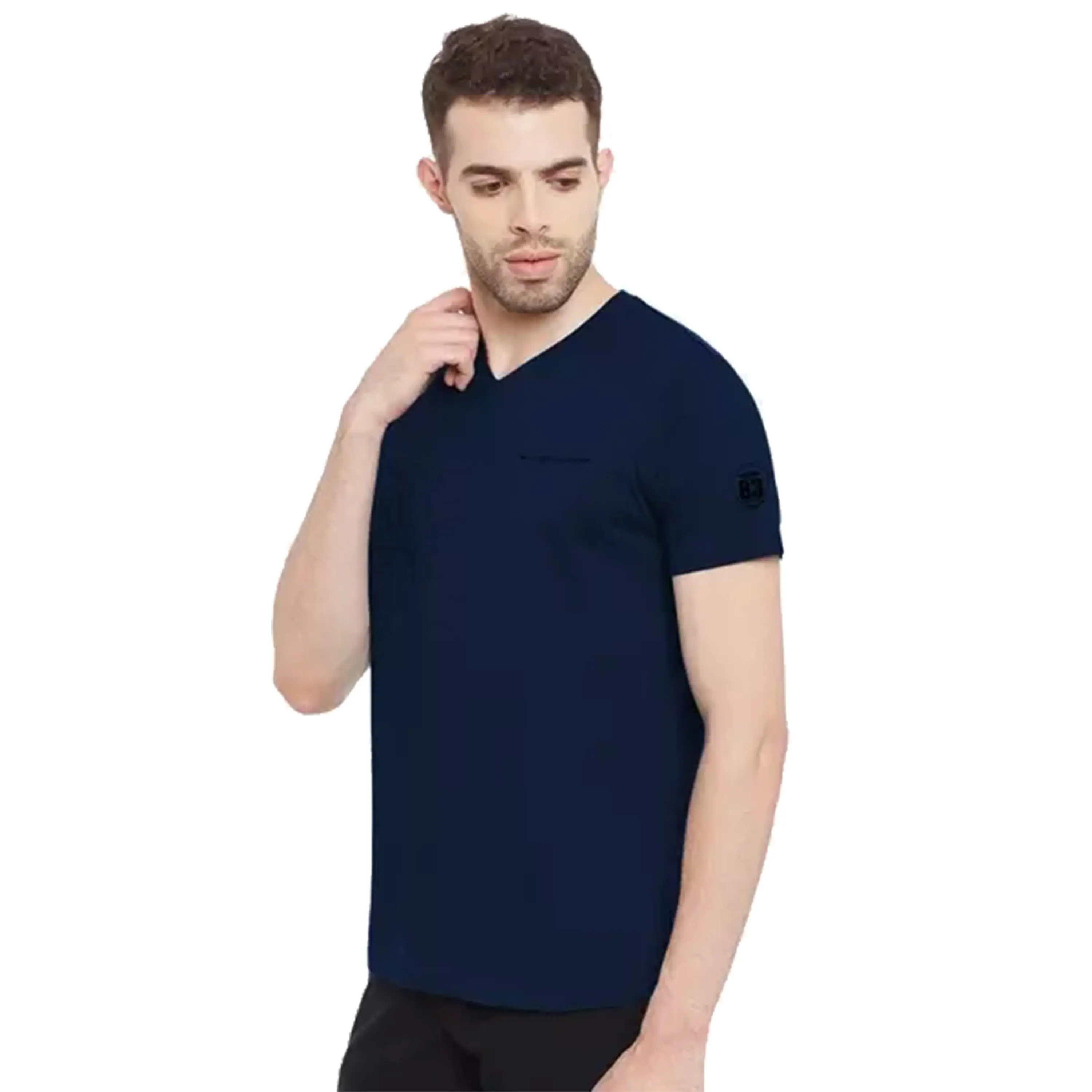 T-shirt manches courtes col en v pour homme, haute qualité, prix bas bas bas, modèle du Bangladesh, 2020