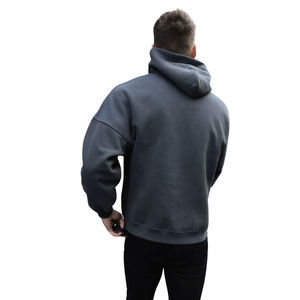 <b>Mens</b> Light Navy Oversized <b>Hoodie</b> Pullover 50% Cotton 50% Polyester Drop Shoulder Streetwear Relaxed Fit Winter Sweatshirt - Product Image 6