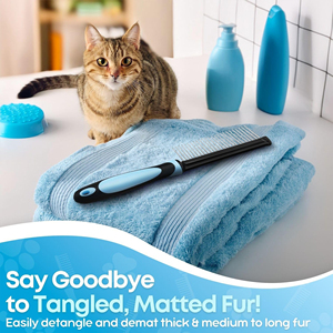 Peigne pour animaux de compagnie en acier inoxydable pour chats et chiens, dents arrondies avec poignée antidérapante et douce, utilisation facile, toilettage, style simple - Product Image 2