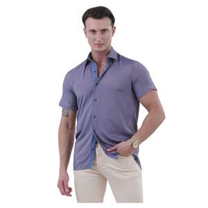 เสื้อยีนส์สีกรมท่าฟอกแขนสั้นทรงสลิมฟิตเสื้อผ้าฝ้าย100% ฤดูร้อน - Product Image 3