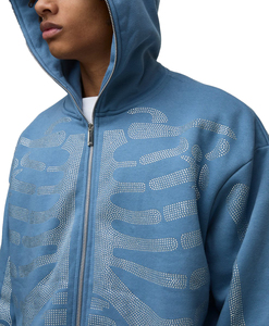 Sweat à capuche en polaire d'hiver de qualité supérieure en gros, couleur marine, prix personnalisé bon marché, fermeture éclair intégrale, 100% coton, impression sérigraphique - Product Image 3