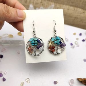 Boucles d'oreilles arbre de vie avec pierres précieuses boucles d'oreilles rondes pendantes Chakra bijoux 925 argent Sterling cristal pierre boucles d'oreilles cadeau - Product Image 4