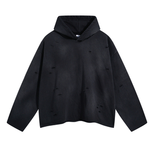 Servicio OEM grueso logotipo personalizado Vintage desgastado ácido lavado suelta Sudadera con capucha hombres Streetwear sudaderas en blanco sudaderas con capucha para hombres - Product Image 3