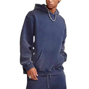 2025 Unisex Sudadera con capucha desgastada Juego de lavado ácido de gran tamaño con logotipo bordado personalizado Básicos de lavado ácido de invierno para hombres, mezcla de algodón - Product Image 4