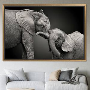 Elegant Elephant Mom and Baby Canvas Print: Nursery Decor Art,GOLD FRAMED CANVAS - Product Image 1