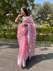 Sari de Tela de Organza Pura, Ligero, Transparente, para Fiestas, Festivales, Eventos, Tradicional - Product Image 4