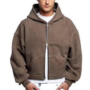 Sudadera con capucha personalizada para hombre de 500GSM en blanco de peso pesado de gran tamaño hombro caído recortado cuadrado de gran tamaño Full Zip up Hoodie mejor precio - Product Image 1