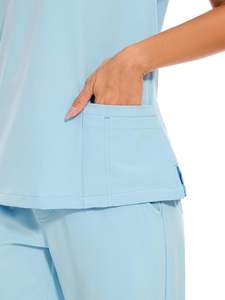 Conjuntos de uniformes de enfermera de Venta caliente de alta calidad, cuello alto, manga corta con colores personalizados y logotipos 2 piezas Unisex - Product Image 5