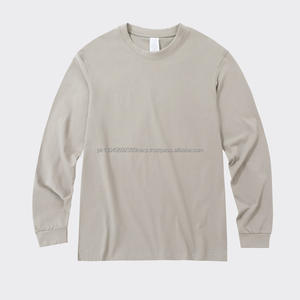 100% algodón impreso 230G camisetas al por mayor camisas Unisex de alta calidad manga larga verano camiseta Casual sólido tela en blanco - Product Image 2