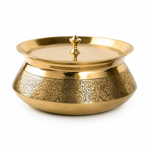 Wholesaler Brass Biryani Handi With Lid Hammered Gold Finish Stainless Steel Lining Cookware <b>Pot</b> For Stovetop <b>Cooking</b> - Product Image 5