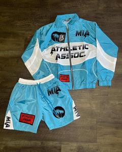 Survêtement unisexe personnalisé avec logo, veste légère en nylon zippée, coupe ample, coupe-vent d'été, ensemble short deux pièces pour homme - Product Image 4