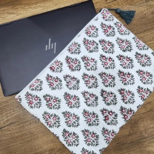 Durable Business & Daily Use Hand-Block Printed Cotton Quilted <b>Laptop</b> <b>Sleeves</b> Bag Vintage Modern Style Waterproof Simple Design - Product Image 2