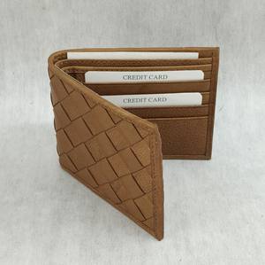 Portefeuilles en cuir de vache véritable lavé, porte-cartes RFID, pochettes pour femmes, tressés, pliables, courts, à la mode, doublure en polyester PU - Product Image 3