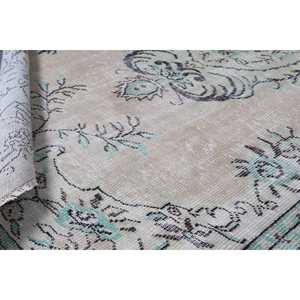 พรมตุรกี ขนาด 6.3x8.9 ฟุต สีน้ำตาลเขียว ลายดอกไม้ ทำจากขนสัตว์ วินเทจ - Product Image 4