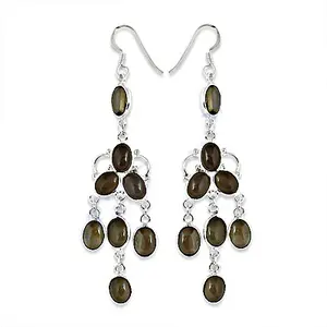 Boucles d'oreilles chandelier chic en argent 925 avec pierres précieuses olive pour femmes - Product Image 1