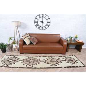 Vintage 2.4x9.9 ft Rug, Herki Turkish Rug, <b>Brown</b> Abstract Rug <b>Wool</b> - Product Image 1