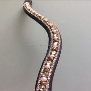 Finition Premium de marque or rose 3 rangées mega bling chaîne en cristal noir cuir de vache bandeau de sourcil de cheval en toutes tailles et formes personnalisées - Product Image 5