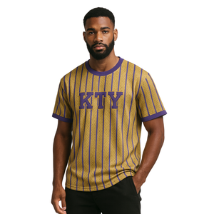 OPP <b>Gold</b> Pinstripe Pullover Baseball Jersey 100% Polyester Mesh Omega Fraternity T <b>Shirt</b> with Custom Embroidered Applique Logo - Product Image 1