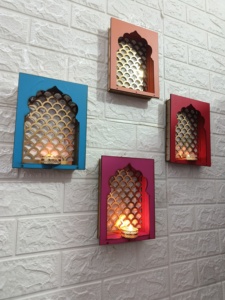 Multi-Color Rajasthani Theme Jharokha Jali Boxes Tea <b>Light</b> Holder for Home Decor Wall Hanging Wedding Housewarming Favors - Product Image 4