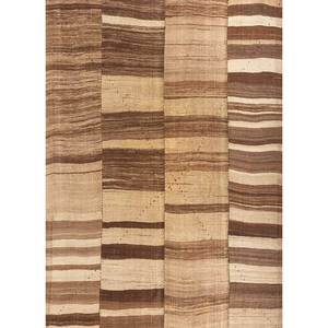 พรมขนสัตว์ทอมือลายทางสีเบจและสีน้ำตาล รุ่น Nayaab สำหรับตกแต่งบ้าน ห้องโถง ห้องนั่งเล่น-Paem-445 พรมข้างเตียง - Product Image 1