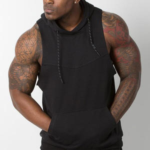 2024 Wholesale Bulk <b>Men</b> Gym Wear Stringer <b>Hoodie</b> Blank Sweatshirt <b>Mens</b> <b>Sleeveless</b> Workout Base Layer Kangaroo Pockets Hoodies - Product Image 3
