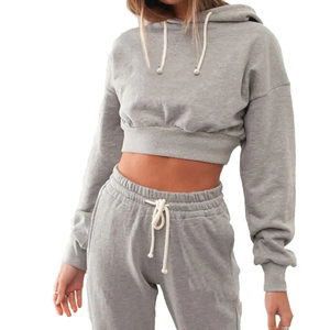 Conjunto Deportivo Personalizado de Otoño Invierno para Mujer, Top Corto con Capucha, Sudadera, Pantalones Deportivos, Conjunto de 2 Piezas, Tops Cortos con Capucha para Mujer - Product Image 1