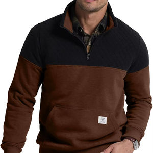 <b>Men's</b> <b>Quarter</b> <b>Zip</b> Pullover Quilted Sweatshirt Pullover Long Sleeve Stand Collar Sweater Color Block Sweatshirt - Product Image 1