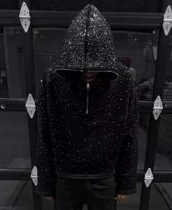 Sudadera con capucha de pareja de diamantes de imitación personalizada esqueleto calavera diseño de cremallera completa sudaderas con capucha ostentosas al por mayor precio de fábrica Sudadera con capucha de diamantes de imitación - Product Image 6