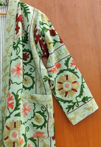 Kimono Bohemio con Bordado Floral, Transpirable, Cuello en V, Manga Larga, Abierto por Delante, con Cinturón, Prenda Exterior Informal de Verano, Hecha a Mano - Product Image 3