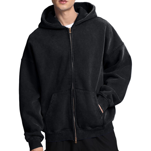 Sweat-shirt d'hiver vintage pour homme, brodé, à capuche, zippé, coupe oversize, délavé à l'acide, 100% coton, molleton épais, avec poche zippée intégrale - Product Image 1