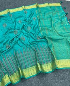 ผ้าไหมสวยงามพร้อมงานปักด้วยไหมหลายสีและขอบผ้าไหมแบบคันชีซารี เหมาะสำหรับงานปาร์ตี้ แห้งเร็วและป้องกันแสงแดด - Product Image 5