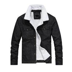 Veste denim d'hiver doublée en coton pour hommes, chaude, noire, bleue, vêtements d'extérieur élégants, avec logo personnalisé à l'avant, vente en gros - Product Image 1