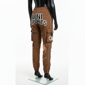 Pantalon coupe-vent pour femme, tissu en nylon léger de haute qualité 120 GSM, panneau utilitaire marron, logo thermocollé, pantalon coupe-vent - Product Image 5