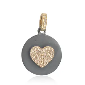 Pendentif coeur en argent 925 oxydé Mate Finish Pave Diamond 14k Gold Jewelry Handmade Diamond Love Necklace Top Quality