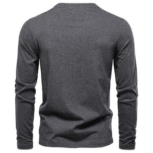 Camiseta ajustada con cuello Henley para hombre, 100% de algodón, alta calidad, informal, Color sólido, manga larga, moda de otoño, diseño en blanco - Product Image 6
