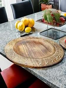 Assiette de service en bois blanc lavé, produit artisanal, qualité supérieure, décoration de table à manger pour la maison et les restaurants, service de nourriture et de fruits, assiette en bois - Product Image 5