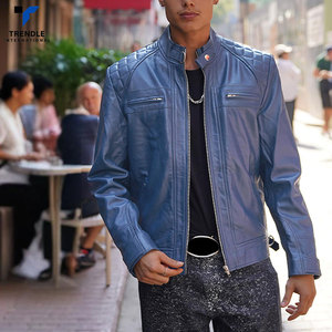 Wholesale Price High Street Long <b>Thin</b> Stand Collar Front Logo Customized Leather <b>Jackets</b> Hot Selling Winter 2025 New for <b>Men</b> - Product Image 4