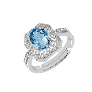 Anillo para Hombre CLARA, Plata de Ley 925, Talla Ajustable, Topacio Azul Carol, Corte Ovalado, Geométrico, Rodio, Joyería Fina para Hombre - Product Image 1