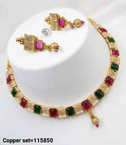 INDIAN TRADITIONAL <b>and</b> FASHIONABLE COPPER JEWELLERY BRIDAL WEDDING JEWELLERY <b>SET</b> for WOMEN <b>EARRINGS</b> <b>and</b> <b>NECKLACE</b> <b>SET</b> - Product Image 5