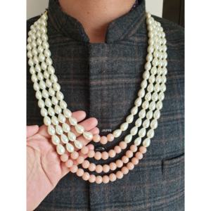 Conjunto de collar de novio con perlas y piedras de melocotón - Product Image 1