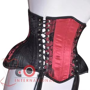 High Quality Fashion Wear Underbust Steelboned Two Tone Satin <b>Corset</b> With Front Side <b>Laces</b> & Floral Mesh <b>Corsets</b> Supplier - Product Image 1