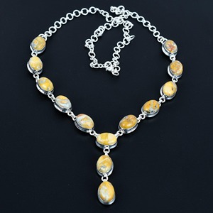 Calidad superior auténtica Plata de Ley 925 Natural Maligano Jasper cabujón bisel ajuste cadena collar mujeres joyería pesada - Product Image 4