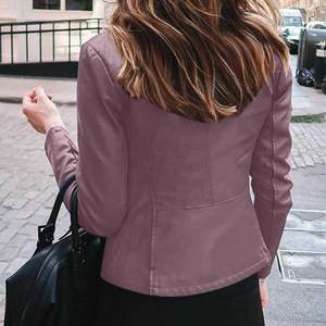 แจ็กเก็ตสั้นหนังเทียมมีซิปรูดสำหรับผู้หญิงเสื้อแจ็กเก็ตน้ำหนักเบา2025 - Product Image 6