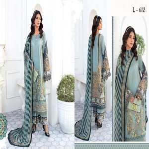 Ensemble de luxe 3 pièces MASHAAL en tissu lawn, tenue de soirée originale pakistanaise de marque Ramsha, broderie lourde, longueur ras du sol, coupe classique - Product Image 2