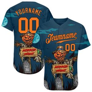 Conjunto de ropa de equipo transpirable jersey de béisbol auténtica noche de terror calabazas Halloween patrón 3D personalizado superventas - Product Image 1