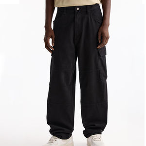 Pantalones acampanados sueltos Unisex, pantalones holgados rectos personalizados para hombre, pantalones Cargo de lona de sarga de algodón pesado con múltiples bolsillos - Product Image 1