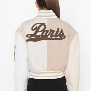 Blouson de baseball vintage à manches en cuir brodé de chenille personnalisé OEM blouson universitaire Letterman pour femmes - Product Image 3