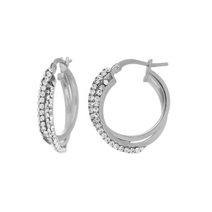 Boucles d'oreilles DelPia Dea Horta, tube externe 10 % or 18 carats sur argent sterling 925, cristaux blancs à l'intérieur, blanc, 15 mm - Product Image 1
